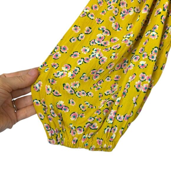 Nicholas Danni Floral Tie Front Yellow Mini Dress Baloon Sleeves Prairie size 8 - Picture 4 of 11
